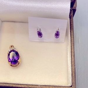 Amethyst/diamond stud earrings and pendant- no chain